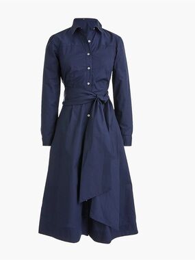 J. Crew Navy Tie-waist shirt-dress in cotton poplin